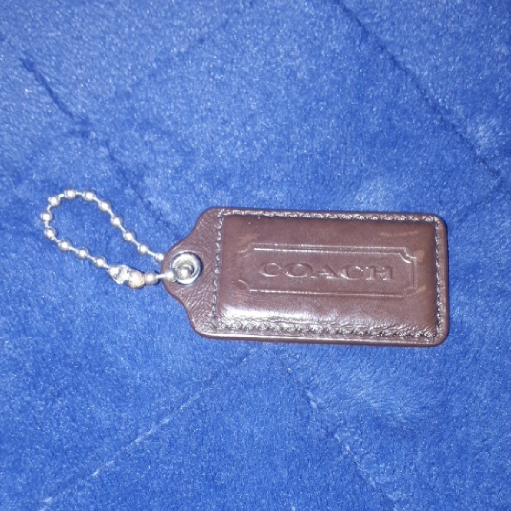 Coach Dark Brown Leather Tag Keychain